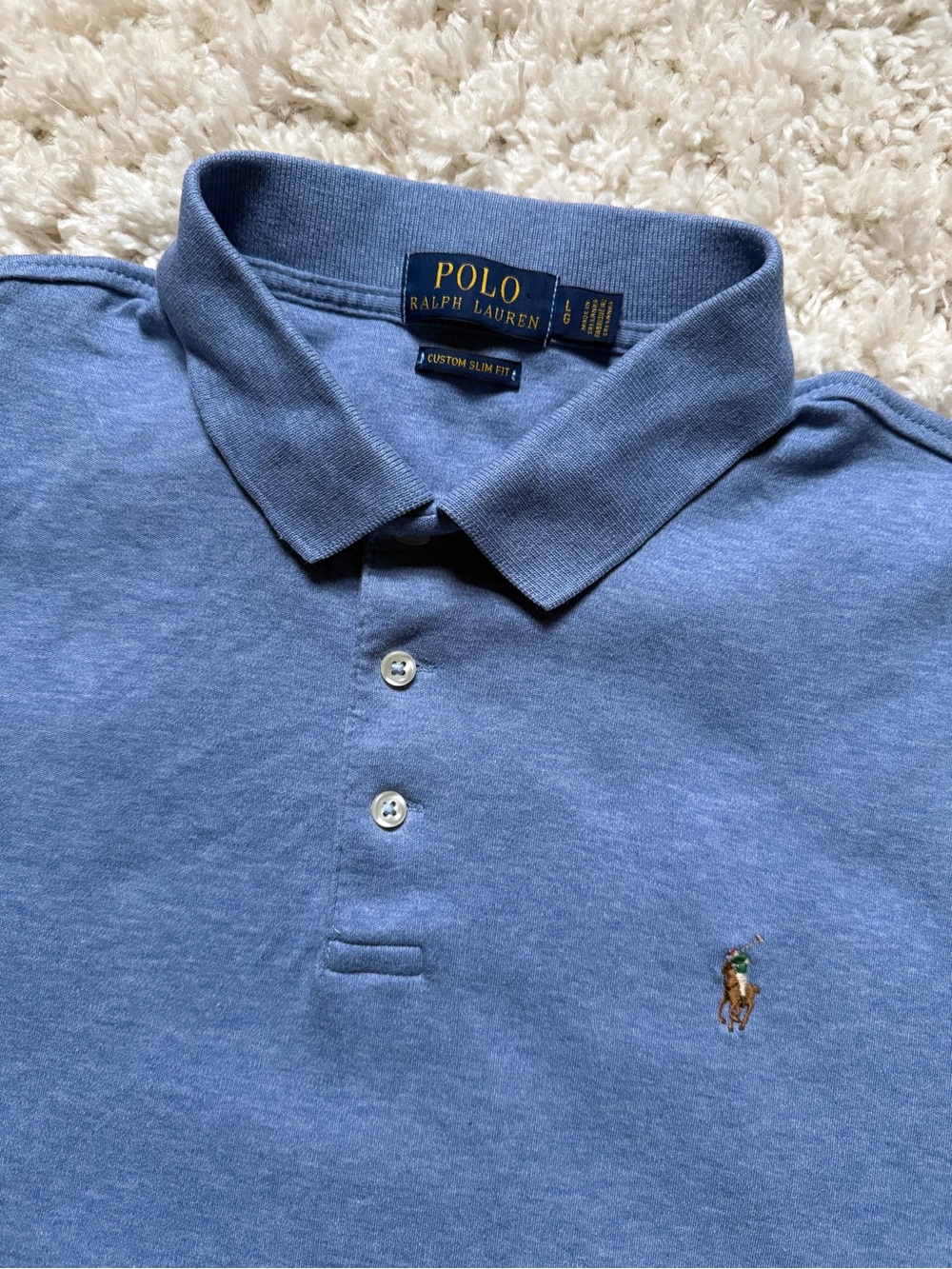Polo by Ralph Lauren Men’s Blue Slim Fit Polo w/Embroidered Pony. Sz LG. SPRING
